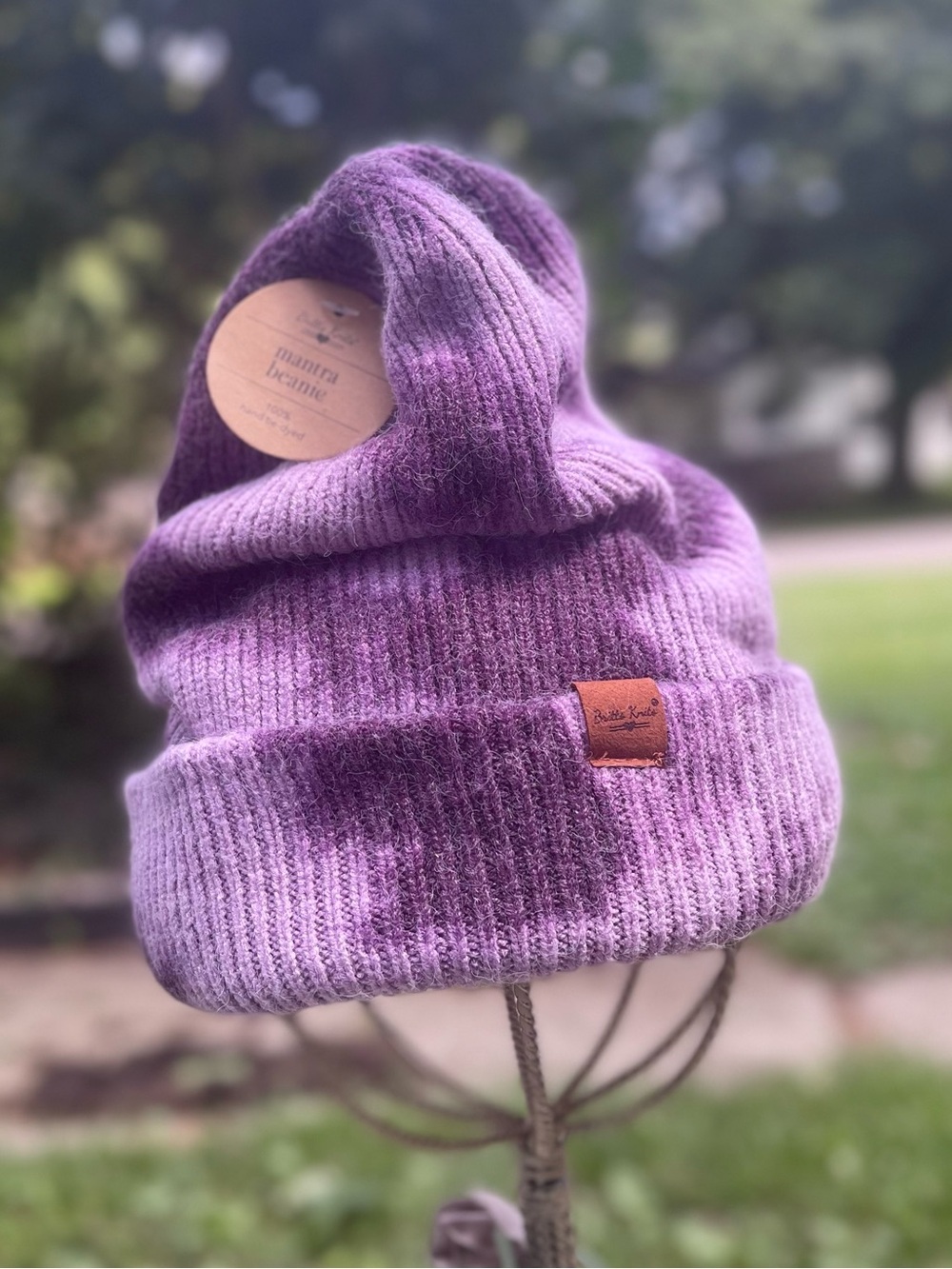 NEW Mantra Beanie Hat - Purple Ribbed Knit Winter Hat Tie Dye Grunge Slouchy